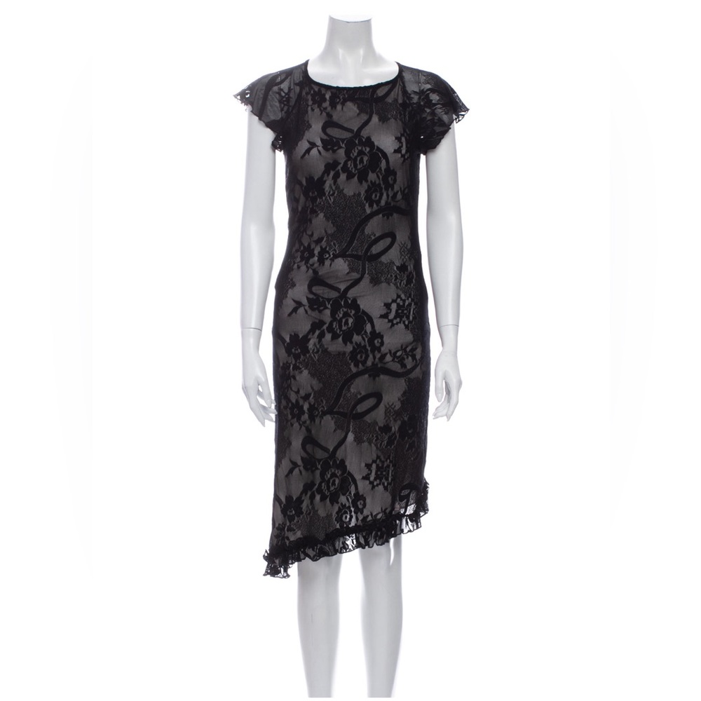 Vintage Bazar de Christian Lacroix black lace dress with nude lining, Sz S